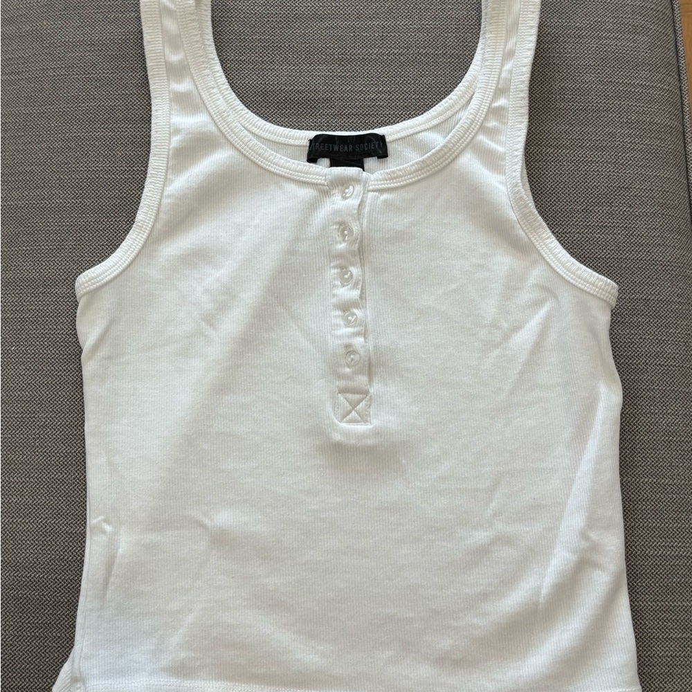 Streetwear Society White Tank  with front buttons